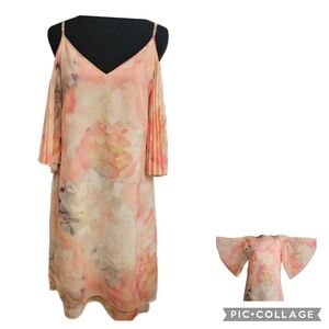 WHBM | Cold Shoulder Pleat Sleeve Watercolor Print Dress |